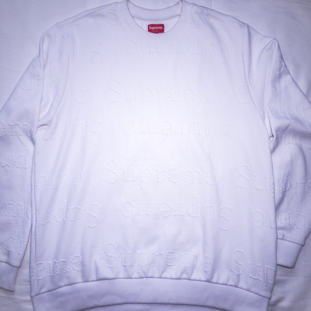 Supreme Jacquard Logo Crewneck White